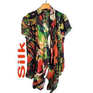 Women's Size M 100% chiffon Silk Short Sleeve Shirt Cape SAB048